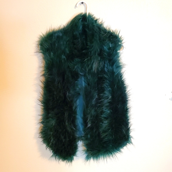green fuzzy vest